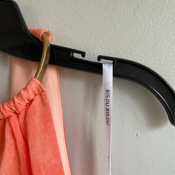 ORANGE SLEEVELESS HALTER MAXI DRESS STRETCH WAIST GOLD NECKLACE CLOSURE - Picture 11 of 13